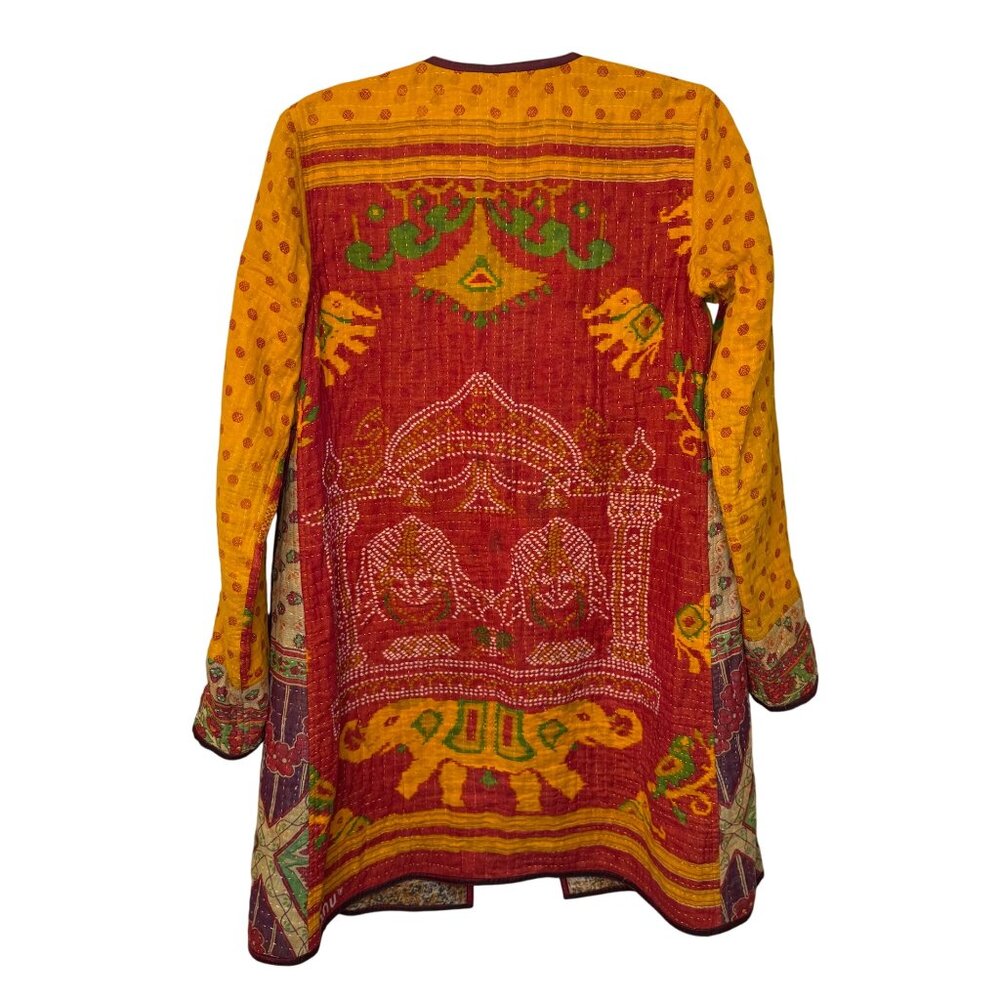 Joshi Kantha Quilt Jacket Boho Patchwork Tie Front Duster Coat Multicolor Women’ - Picture 2 of 12